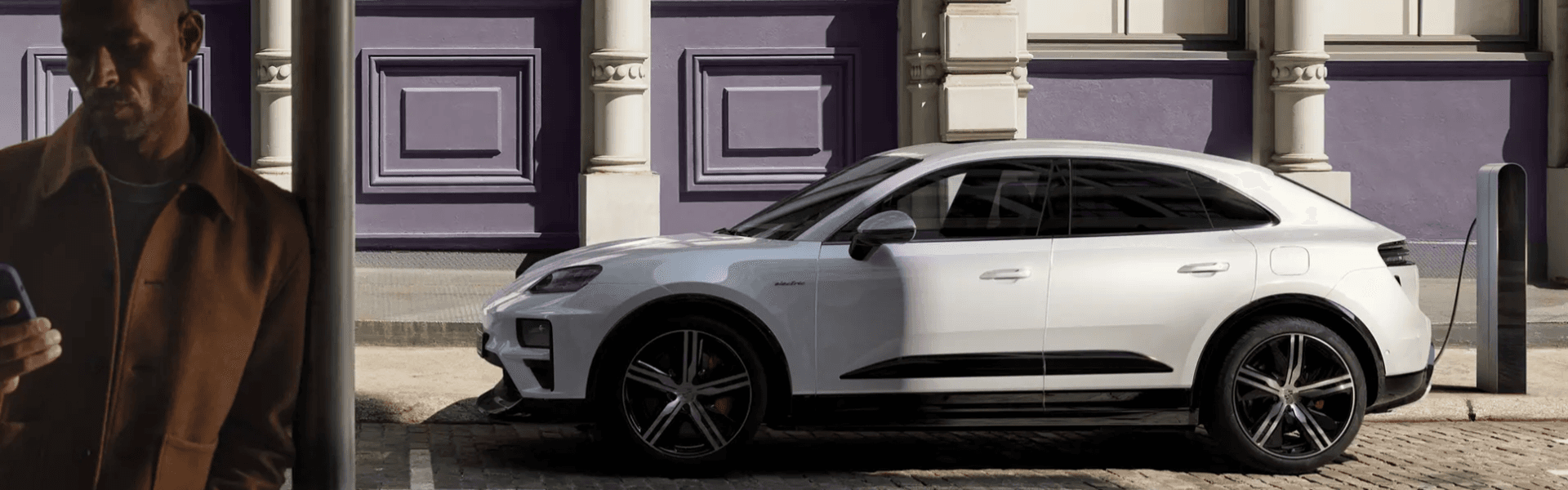 Electric Porsche Model Parked And Charging On The Street Banner